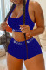 Blue Casual Sportswear Solid Letter U Neck Sleeveless Two Pieces