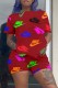 Red Fashion Casual Print Basic O Neck Short Sleeve Two Pieces
