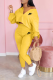 Yellow Casual Print Patchwork One Shoulder Long Sleeve Two Pieces