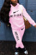Pink Fashion Sportswear Print Patchwork Hooded Collar Long Sleeve Two Pieces