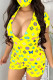 Yellow Casual Living Print Basic V Neck Skinny Romper