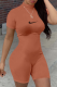 Khaki Casual Print Draw String Half A Turtleneck Skinny Rompers