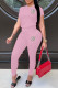 Pink Fashion Street Solid Patchwork O Neck Short Sleeve Two Pieces