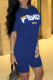 Deep Blue Fashion Casual Print Basic O Neck Short Sleeve Two Pieces