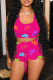 Rose Red Casual Sportswear Letter Print Vests U Neck Sleeveless Two Pieces