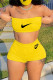Yellow Fashion Casual Sportswear Print Backless Strapless Sleeveless Two Pieces