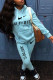 Blue Fashion Sportswear Print Patchwork Hooded Collar Long Sleeve Two Pieces
