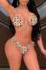Light Brown Sexy Print Patchwork Draw String Swimwears