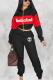 Black and red Fashion adult Casual Two Piece Suits Zippered Patchwork Embroidery Letter pencil Long Slee
