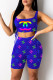 Blue Fashion Casual Print Strap Design U Neck Sleeveless Two Pieces