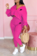 Rose Red Casual Print Patchwork One Shoulder Long Sleeve Two Pieces