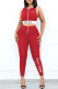 Red Casual Sportswear Patchwork Printing Zipper Collar Sleeveless Two Pieces