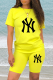 Yellow Casual Print Patchwork O Neck Short Sleeve Two Pieces