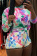 Colour Fashion Casual Print Basic O Neck Short Sleeve Two Pieces