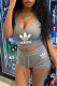 Grey Fashion Casual Print Backless Spaghetti Strap Sleeveless Two Pieces