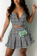 Black Casual Plaid Print Patchwork U Neck Sleeveless Two Pieces
