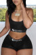Black Casual Letter Solid Patchwork U Neck Sleeveless Two Pieces