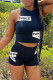 Black Casual Sportswear Letter Print Basic O Neck Sleeveless Two Pieces
