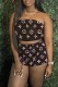 Black Fashion Casual Print Backless Strapless Sleeveless Two Pieces