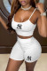 White Casual Embroidery Patchwork Spaghetti Strap Two Pieces