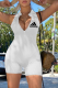 White Casual Print Patchwork Zipper Collar Skinny Rompers