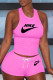 Pink Casual Sportswear Embroidery Basic O Neck Sleeveless Two Pieces