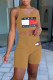 Khaki Casual Print Patchwork U Neck Sleeveless Two Pieces
