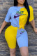 Yellow Fashion Casual Print Patchwork O Neck Short Sleeve Two Pieces