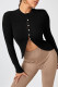 Black Fashion Casual Solid Buttons Slit O Neck Tops