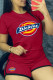 Red Fashion Casual Print Basic O Neck Short Sleeve Two Pieces