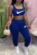 Blue Casual Sportswear Print Vests Pants O Neck Sleeveless Two Pieces