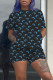 Blue Fashion Casual Print Basic O Neck Short Sleeve Two Pieces