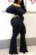 Black Sexy Solid Patchwork With Belt Off the Shoulder Boot Cut Jumpsuits(Contain The Belt)