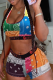 Colour Sexy Print Patchwork U Neck Sleeveless Two Pieces