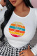 White Casual Sweet Print Patchwork O Neck Tops