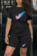 Black Casual Print Patchwork O Neck Short Sleeve Two Pieces