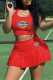 Red Casual Sportswear Print Vests U Neck Sleeveless Two Pieces