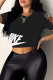 Black Fashion Casual Letter Print Ripped O Neck T-Shirts