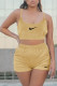Apricot Sportswear Patchwork Embroidered Hollowed Out Spaghetti Strap Sleeveless Two Pieces
