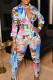 Pink Street Print Patchwork Shirt Collar Three Quarter Two Pieces