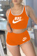 Orange Casual Sportswear Letter Print Basic U Neck Sleeveless Two Pieces