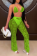 Fluorescent Green Sexy Print Patchwork Mesh Swimwears
