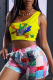 Beige Casual Print Patchwork One Shoulder Sleeveless Two Pieces