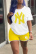 Yellow Casual Print Patchwork O Neck Short Sleeve Two Pieces