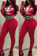 Red Fashion Casual Letter Print Basic Hooded Collar Long Sleeve Two Pieces