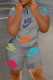 Grey Fashion Casual Print Basic O Neck Short Sleeve Two Pieces