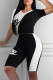 White Fashion Casual Letter Print Patchwork V Neck Short Sleeve Two Pieces
