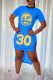 Blue Yellow Fashion Casual Print Asymmetrical O Neck Short Sleeve Dress