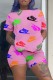 Pink Fashion Casual Print Basic O Neck Short Sleeve Two Pieces