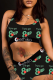 Black Green Sexy Print Patchwork U Neck Sleeveless Two Pieces